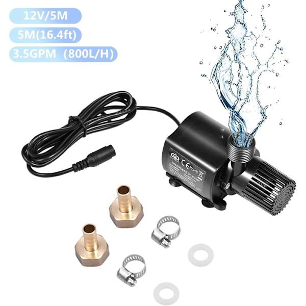 DC Vattenpump, DC 12V Amfibisk Pump Submersible Vattenpump 800L / H 5M För Solbrunn Pool Vattencirkulation Damm Akvarium
