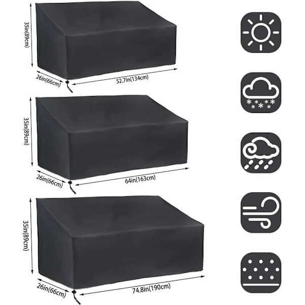 4-sits trädgårdsbänköverdrag, utomhusbänköverdrag för uteplats, Oxford skyddande överdrag för soffa (190x66x89cm)