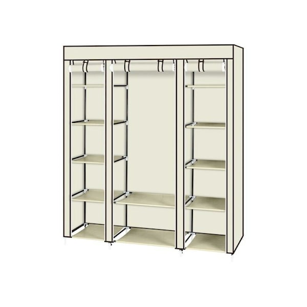 Garderober för klädförvaring, bärbar garderob med 12 förvaringshyllor, 150 x 45 x 175 cm (Beige)