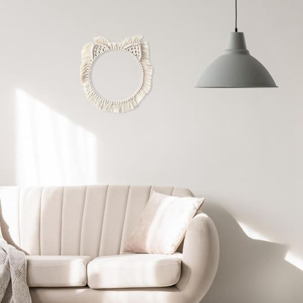 Macrame väggdekoration ram handvävd gobeläng ram rund boho tofs för vardagsrumsinredning