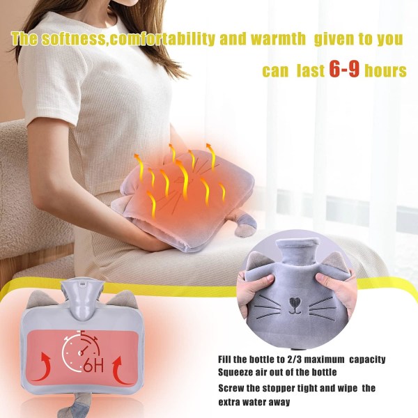 2-pack 1,2 liters termosflaska med lock Animal termosflaska för hand- och fotvärmare, smärtlindring i nacke och axlar för varm och kall behandling