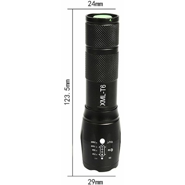 Ultra kraftig LED lommelygte XML-T6 militær lommelygte kan bruges til cykling eller vandreture og 5 tilstande inklusive anti-aggressionsblitz, stødsikkert design