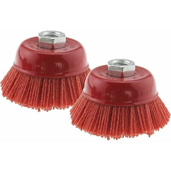 Nylon Filament Slibe Stål Børsten Kop Indvendig Gevind M14x2, 75mm Rød (2 stk)
