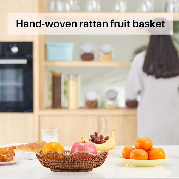 Håndvævet Rattan Opbevaringskurv Flettet Frugtkurv Flettet Bakke Restaurantbeholder Dekoration S-23X5.5Cm