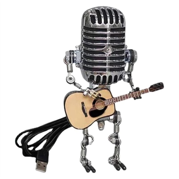Mikrofonlampe - Vintage Metall Mikrofonlampe Hode Retro Stil Robot Skrivebordslampe Husholdningsornamenter, Gul og Sølv