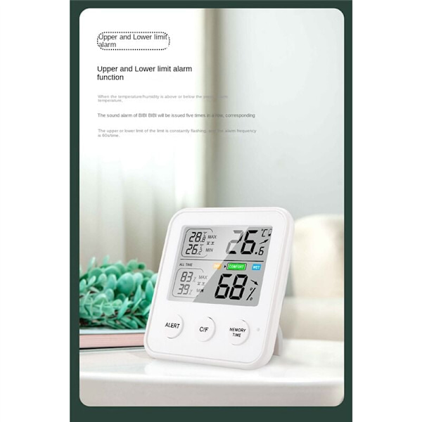 Elektronisk digitalt temperatur- og fugtighedsmåler Indendørs udendørs termometer hygrometer vejrstation ur hvid
