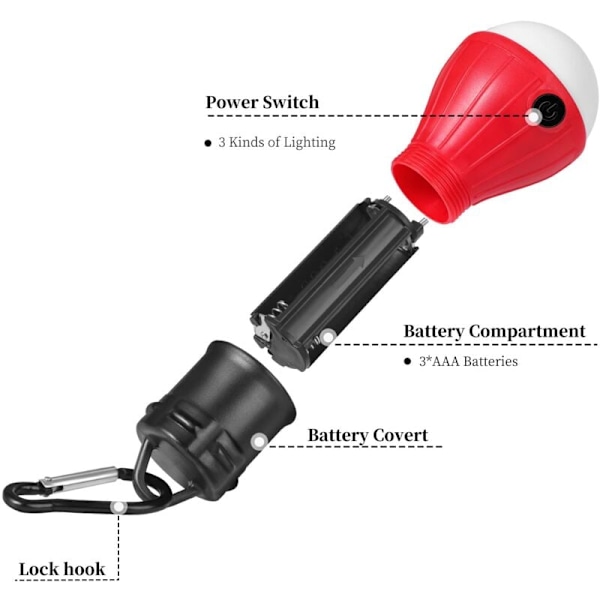 Campinglampa, 4x LED Campinglykta Batteridriven Campinglampa Bärbar Tältlampa Vattentät Nödljus för Camping [Energiklass A++]