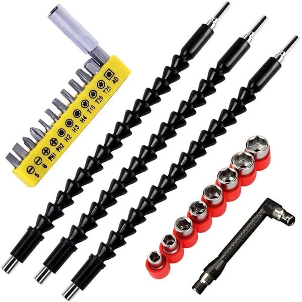 Blød 1/4 tommer Hex Magnetisk Forlængelsesbor Soft Shaft med 12 stk. Borbitssæt 8 Serie et Crazy Driver Sæt