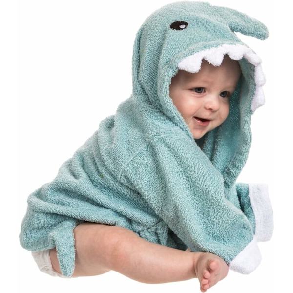 Babyhuva med huva: Terry Cloth badrock för pojkar och flickor (Blå haj)