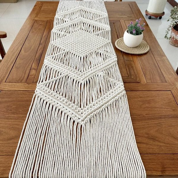 Makrame hullet ut bordløper 32X200 cm Boho bryllupsdekorasjon Nordisk stil Boho bordløper med dusker