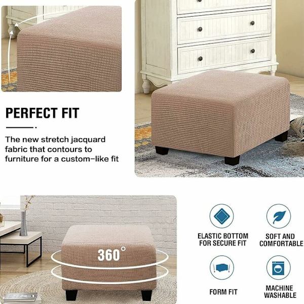 Stretchöverdrag för förvaringsfåtölj, kvadratisk jacquard, fotpallsskydd, stretchöverdrag med elastisk botten, spandextyg, kudde för fotpall, möbler