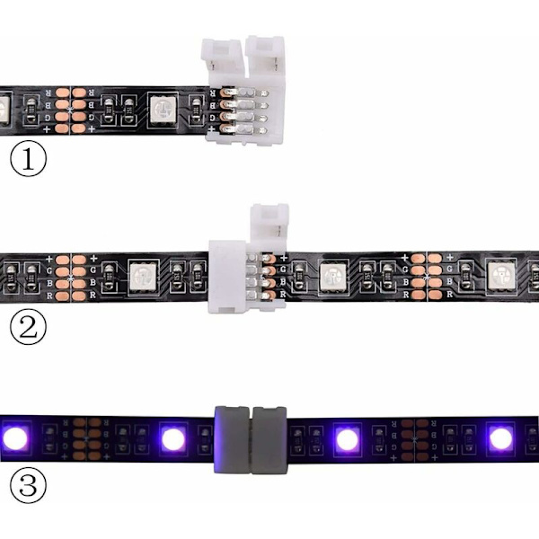 20-pak, 4-polet PBC RGB LED-stripsforbindelse, 10 til 1 gabløs strimmel uden strimmel, loddefri adapter til SMD 5050 multifarvet LED-strimmel