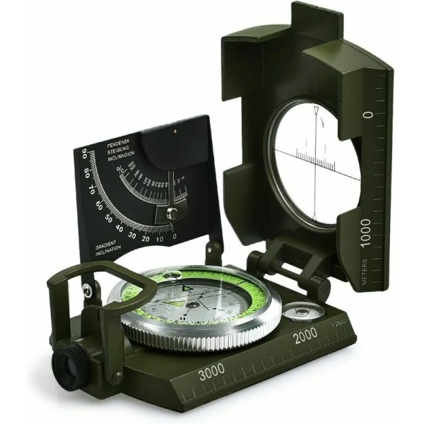 Ammattimainen vaelluskompassi kaltevuusmittarilla Metallinen tähtäyskompassi Navigointikompassi retkeilyyn Patikointi Retkeilygeologia 9,5 x 6,6 x 2,8 cm (vihreä)-