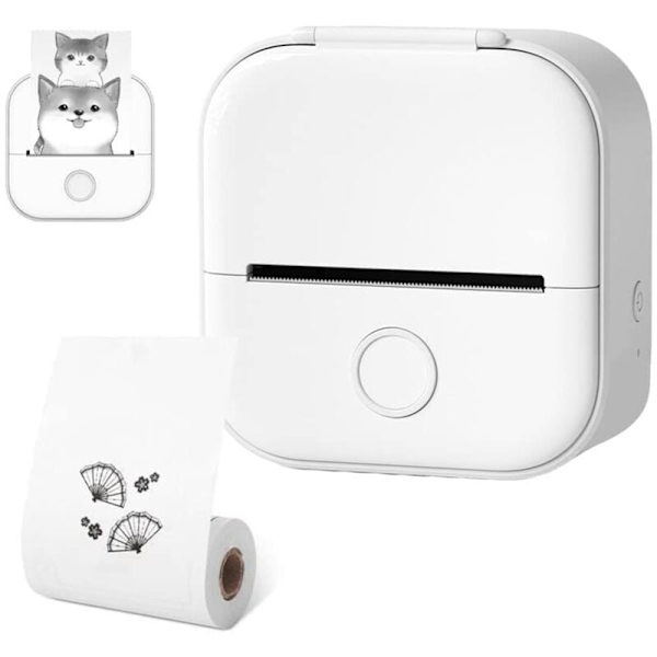 Mini lommeprinter, ny opgraderet bærbar mini termisk printer, Bluetooth trådløs fotoprinter (hvid)