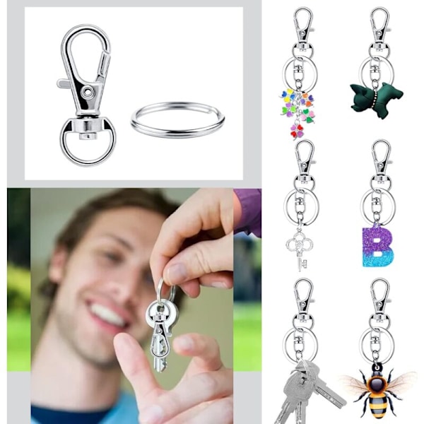 320 st små nyckelringar i rostfritt stål DIY-karbinhakar med svängled (silver)