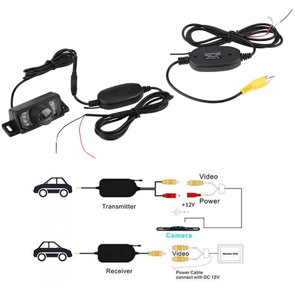 7 stk. IR LED Natversion Bil Bakkamera Trådløs RCA Video Sender Modtager