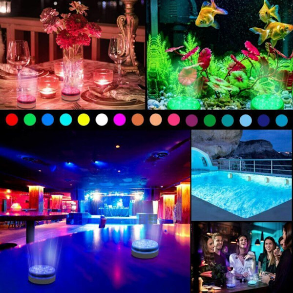 Vandtætte LED-lys til nedsænkning, vandtætte LED-pool-lys med fjernbetjening (RF), 16 farver, RGB LED-lys til akvarium, swimmingpool og festdekoration