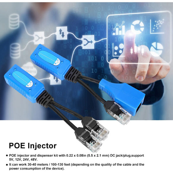2 stk. Splitter RJ45 Kombiner PoE Adapter Stikkontakter Strømkabel-