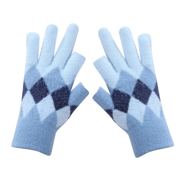 Skjermte hansker for kvinner Varme strikkede hansker Vinter Varmt sydd Student Utendørs Sykling Vandring Hansker (blå)