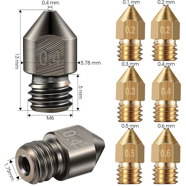 3D-skriver MK8 Ekstruderdyse Herdet Stål, Messing Høytemperatur Dyser Kompatibel for , 3
