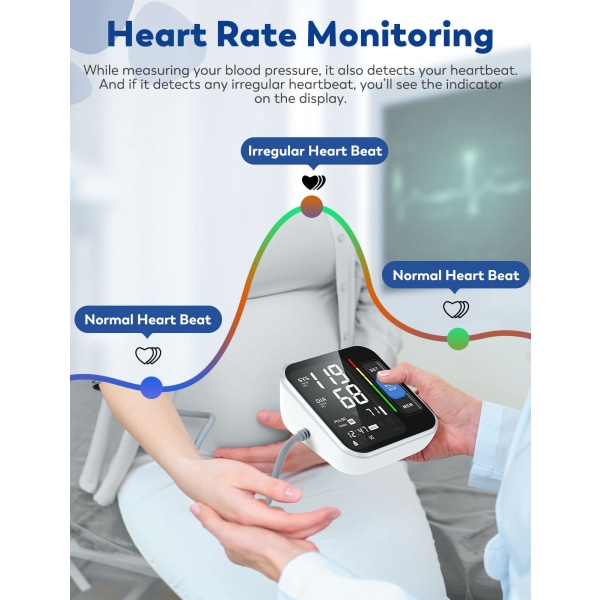 Överarmsblodtrycksmätare för hembruk med stor bakgrundsbelyst display - pulsdetektering, digital blodtrycksmätare med case