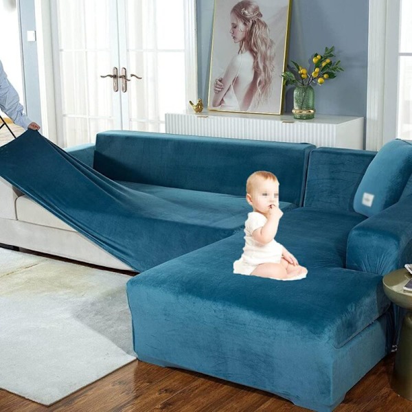 Stretch hörn soffa överdrag L-formad soffa överdrag, för 2-sits soffa, halkfri soffa överdrag, blå, 2-sits: 145-185cm