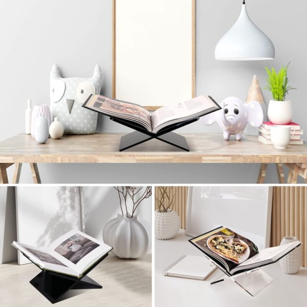 X-formet akryl bogstand kogebog display stand opskrift menu magasiner historie bogstand til udstilling, sort S