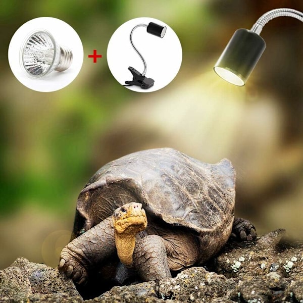 Reptillampe Skildpaddelampe Akvariumvarmer Lys 25W UVA UVB med Lang Base 360° Rotation til Reptiler og Amfibier [Energiklasse A+]