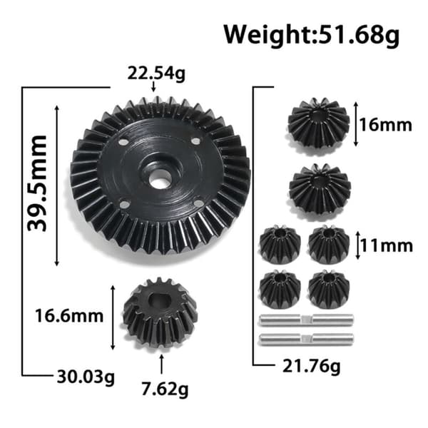 XV02 TT02 TT02B 45 Gauge Stål Differensial Gearsett + Hovedgir (B)