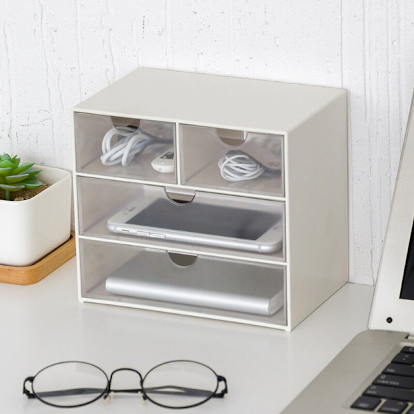 -Venlig Desktop Clear Plastic Opbevaringsboks Skabe til Små Genstande Makeup Event Organizer-4 Celler Brun