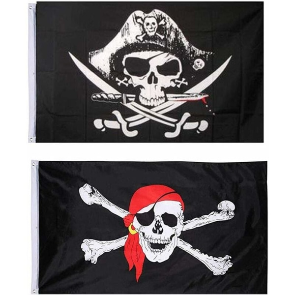 Piratflag, 2 stk. dødningehovedflag, piratfestflag, piratflag af Jolly Roger til Halloween-dekoration, piratspil, piratfest, piratkostume-