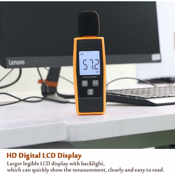 Manuell ljudnivåmätare 30130 Db Decibel bullermätning med bakgrundsbelyst digital LCD-skärm [Max/Min/Hand-funktion] HIASDFLS