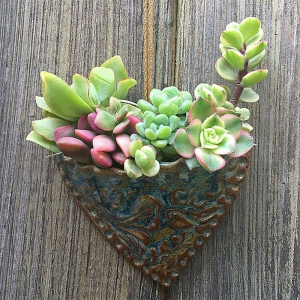 Blomkruka, Retro Hjärtaformad Succulent Resin Blomkruka, för Inomhus/Utomhus Trädgårdsdekoration -Utan Växter(W265-B)
