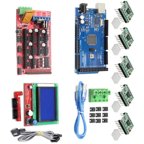 3D-skrivarpaket 2560 R3 + 1 st Ramps 1.4-styrenhet + 5 st A4988 stegdrivarmodul Ramps 1.4 2004 LCD-kontroll