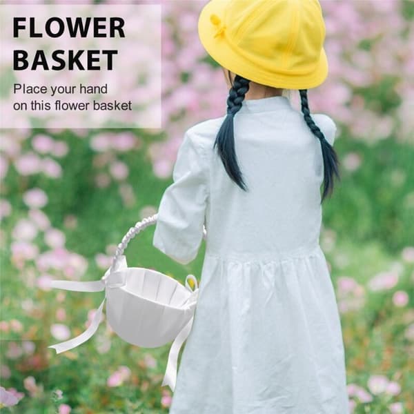 Set med 2 bröllopsblomkorgar i satin, romantisk flickkorg med fluga