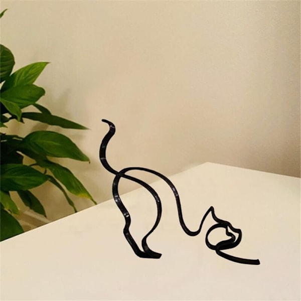 Minimalistisk kattkunstskulptur, abstrakt kattlinje geometrisk tegning metallstatue, for romveggdekorasjon
