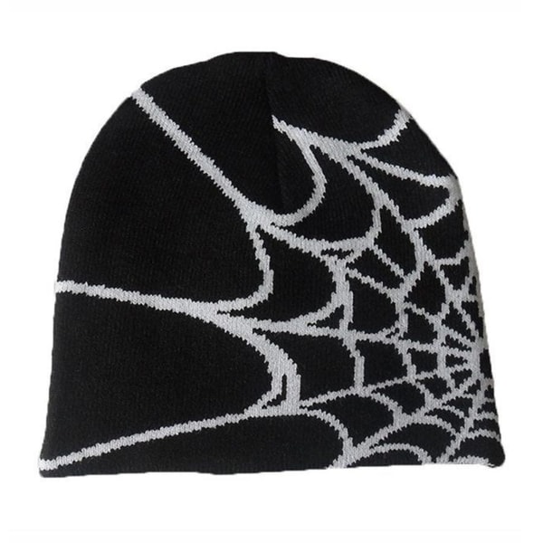 Svart Spider Web Knit Hat, Stretch Knit Hat Herr Kvinnor, Flip Up Winter Warm Hats Unisex Skull Hat, Spider Web Halloween Skull Stickat Hat, Cool Gothic G