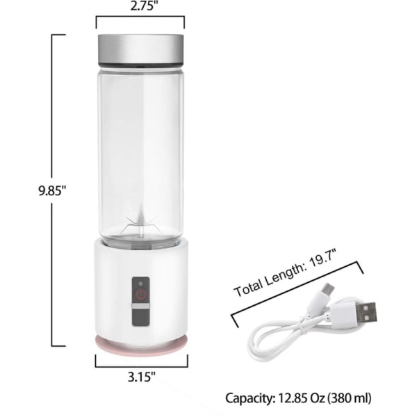 Bærbar blender, 380 ml mini personlig blender med 6 oppdaterte kniver, juicer blender kopp for shakes og smoothies