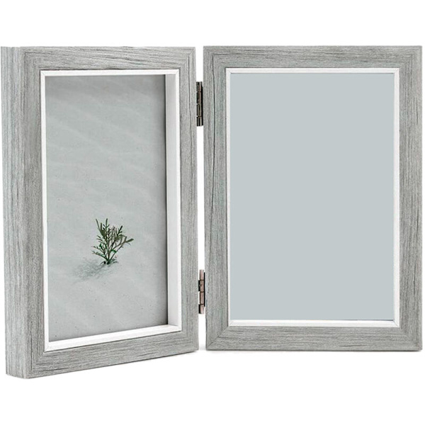 Dobbel fotoramme 4X6 tommer rustikk grå tre hengslet sammenleggbar fotoramme, bryllup, farsdagsgaver fra mor