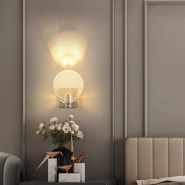 Kristallvägglampa, Nordisk Stil, Enkel och Kreativ, för Sovrum, Sängbord, Vardagsrum, Badrum, Byrå, Korridor (Silver, Liten)
