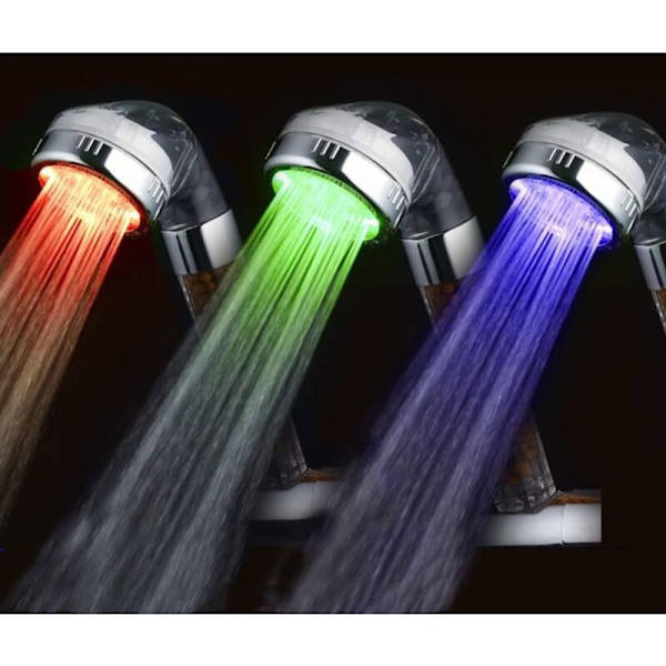 LED Hånddusj Vannbesparende Dusjhode 3 Fargeskiftende Dusjhode med Filter - Stor