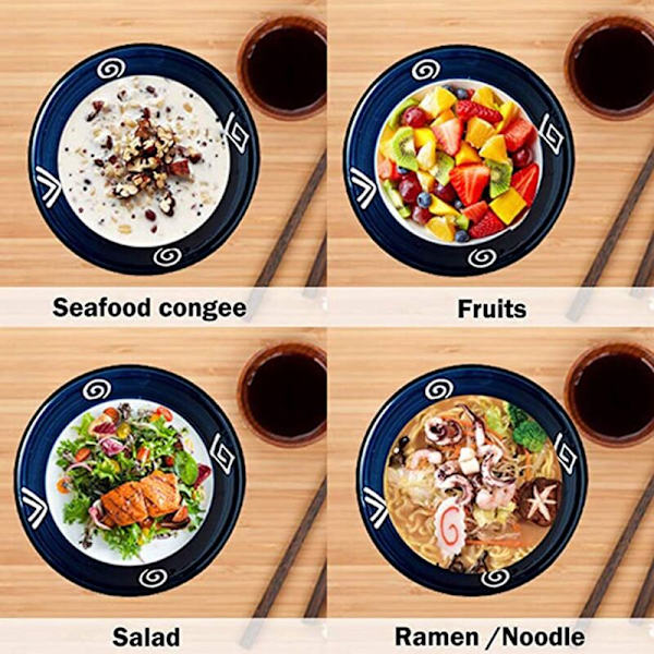 Japansk Keramisk Ramen Set, 6 Delar Keramisk Ramen Nudelsoppa Set med Sked och Matchande Ätpinnar