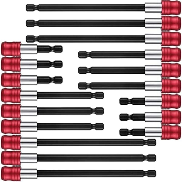 18 stk. forlengelsessett for bor med magnetisk skrutrekkerbitsholder, 1/4 tommers sekskantet underskjæringsbitsholder, tilbehør til bor