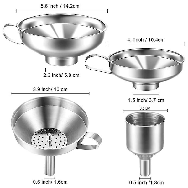 4-pack rostfritt stål köks trattar, lämpliga för glas kryddburkar för överföring av vätskor
