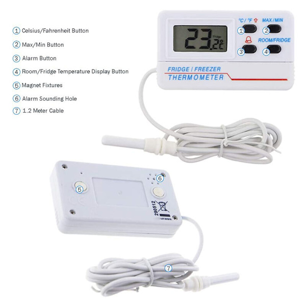 2 st digitala termometrar för Gridge Greezer med temperaturlarm och max min-funktion och 1,2 M kabel
