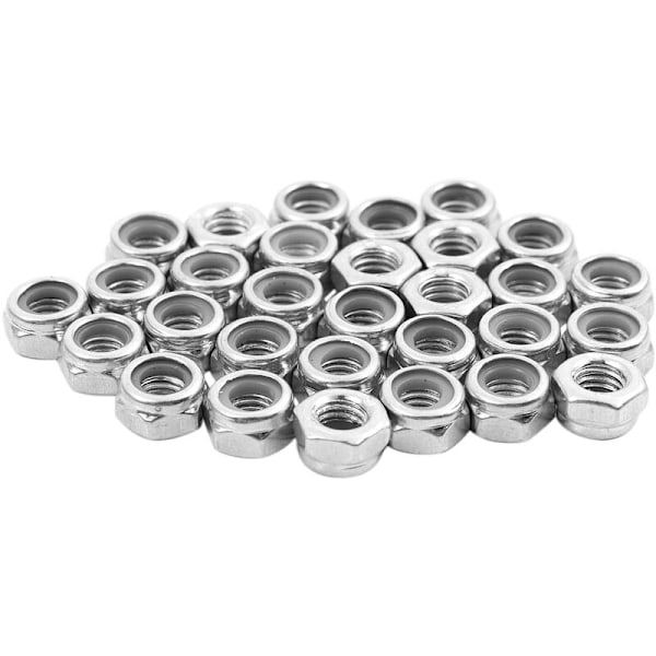 M6x1mm rustfritt stål metrisk nyloninnlegg låsemuttere 30 stk