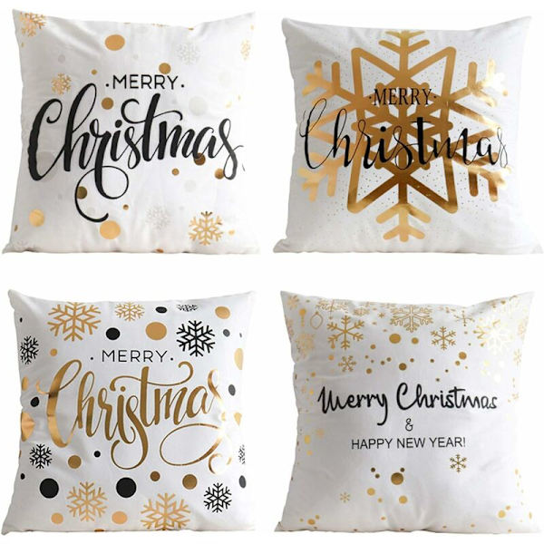 Jul kuddfodral, set om 4 guld snöflinga bomull dekorativt örngott 45 x 45 cm