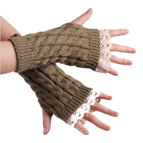 Nye vinterhandsker damemode blondekant fingerløse strikkede handsker håndledsvarme handsker