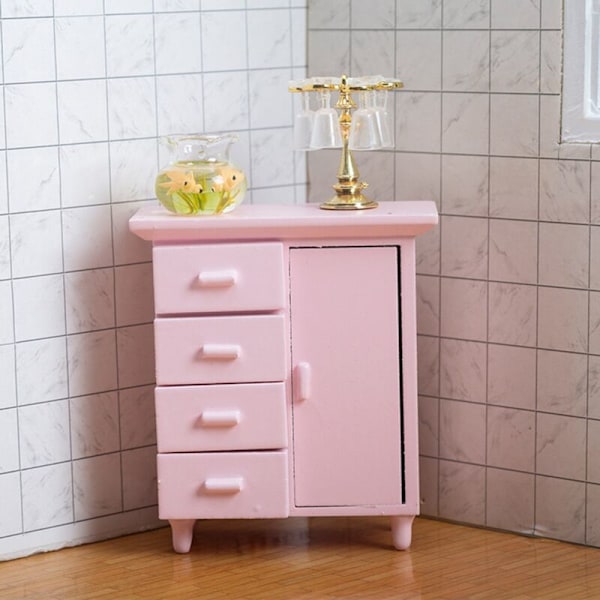 1/12 Nukkekodin Miniatyyri Valkoinen 1 Ovi 4 Lokeroa Vaatekaappi Leikki Nukkekodin Kalusteet Käsintehty Deko Mini Kaappi Vaaleanpunainen