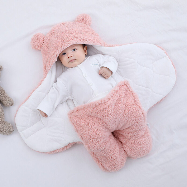 Sovesæk Blød Babytæppe Nyfødt 100% Bomuld Fortykket Baby 0-3 Måneder Rosa